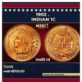 1902 Indian Cent . 1c Grades ms65 rd