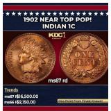 1902 Indian Cent Near Top Pop! 1c ms67 rd SEGS
