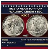 1938-d Walking Liberty Half Dollar Near Top Pop 50