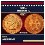 1904 Indian Cent . 1c ms66 rd SEGS