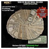 15x 1935 $1 Blue Seal Silver Certificates Grades X