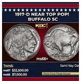 1917-d Buffalo Nickel Near Top Pop! 5c ms66+ SEGS