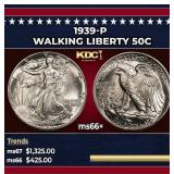 1939-p Walking Liberty Half Dollar 50c ms66+ SEGS