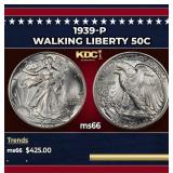 1939-p Walking Liberty Half Dollar 50c Grades ms66