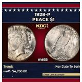 1928-p Peace Dollar $1 ms65 SEGS