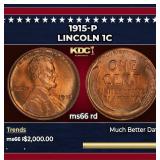 1915-p Lincoln Cent 1c ms66 rd SEGS