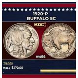 1920-p Buffalo Nickel 5c Grades ms64