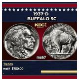 1937-d Buffalo Nickel 5c ms67 SEGS
