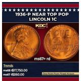 1936-p Lincoln Cent Near Top Pop 1c ms67+ rd SEGS