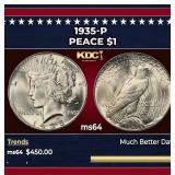 1935-p Peace Dollar $1 Grades ms64