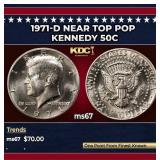 1971-d Kennedy Half Dollar Near Top Pop 50c ms67 S