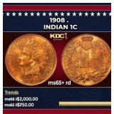 1908 Indian Cent . 1c ms65+ rd SEGS