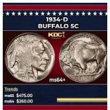 1934-d Buffalo Nickel 5c Grades ms64+