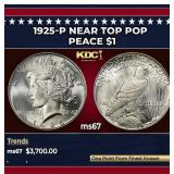 1925-p Peace Dollar Near Top Pop $1 ms67 SEGS