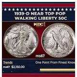 1939-d Walking Liberty Half Dollar Near Top Pop 50