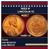 1933-p Lincoln Cent 1c ms66+ rd SEGS