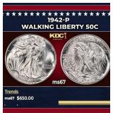 1942-p Walking Liberty Half Dollar 50c ms67 SEGS