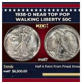 1938-d Walking Liberty Half Dollar Near Top Pop 50