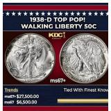 1938-d Walking Liberty Half Dollar TOP POP! 50c ms