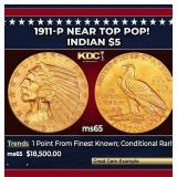 1911-p Gold Indian Half Eagle Near Top Pop! $5 ms6