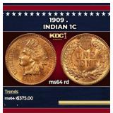 1909 Indian Cent . 1c Grades ms64 rd