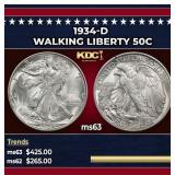 1934-d Walking Liberty Half Dollar 50c Grades ms63