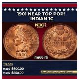 1901 Indian Cent Near Top Pop! 1c Grades ms66 rb