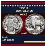 1936-p Buffalo Nickel 5c ms67 SEGS