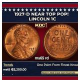 1927-d Lincoln Cent Near Top Pop! 1c ms65 rd SEGS