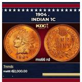 1904 Indian Cent . 1c ms66 rd SEGS