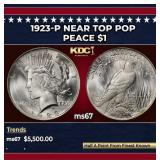 1923-p Peace Dollar Near Top Pop $1 ms67 SEGS