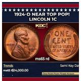 1924-d Lincoln Cent Near Top Pop! 1c ms65 rd SEGS