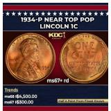 1934-p Lincoln Cent Near Top Pop 1c ms67+ rd SEGS