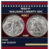 1920-p Walking Liberty Half Dollar 50c ms63 USCG