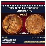 1915-d Lincoln Cent Near Top Pop! 1c ms66+ rd SEGS