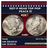 1927-p Peace Dollar Near Top Pop $1 ms65+ SEGS