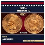 1904 Indian Cent . 1c Grades ms65 rd