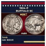 1924-p Buffalo Nickel 5c Grades ms64