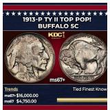 1913-p Ty II Buffalo Nickel TOP POP! 5c ms67+ SEGS