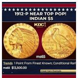 1912-p Gold Indian Half Eagle Near Top Pop! $5 ms6