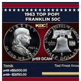 1963 Proof Franklin Half Dollar TOP POP! 50c pr69