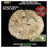 10x 1953 $5 Red Seal United States Note Grades VF