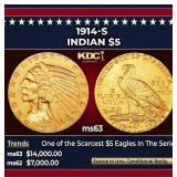 1914-s Gold Indian Half Eagle $5 ms63 USCG