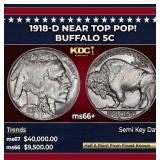 1918-d Buffalo Nickel Near Top Pop! 5c ms66+ SEGS