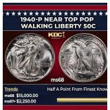 1940-p Walking Liberty Half Dollar Near Top Pop 50