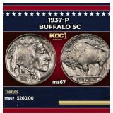 1937-p Buffalo Nickel 5c ms67 SEGS