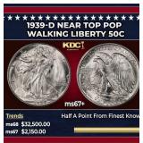 1939-d Walking Liberty Half Dollar Near Top Pop 50