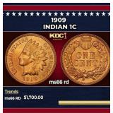 1909 Indian Cent 1c ms66 rd SEGS