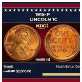 1915-p Lincoln Cent 1c ms66 rd SEGS