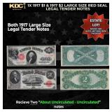 1x 1917 $1 & 1917 $2 Large Size Red Seal Legal Ten